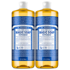 Dr. Bronner’s Pure-Castile Menthe, bouteille 1L, nettoyage quotidien en douceur.