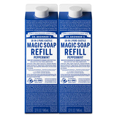Dr. Bronner’s Menthe Pur‑Castile, recharge prête pour corps et mains.