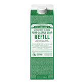 Recharge à l'amande Dr. Bronner's dans carton écologique, réduit les déchets plastiques.