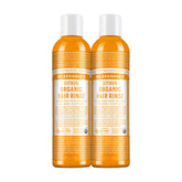 Dr. Bronner's rinçage capillaire bio Citrus Orange, duo de bouteilles, douceur légère.