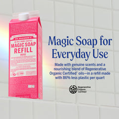 Dr. Bronner’s Rose: carton recharge, réduction plastique