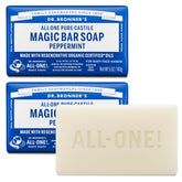 Dr. Bronner’s savon-barre menthe: mousse riche pour peau et fraîcheur.