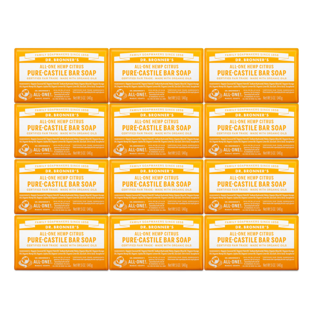 Dr. Bronner's Savon Barre Citron offre une mousse riche pour visage et corps.