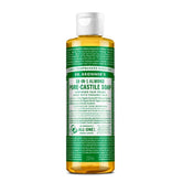 Dr. Bronner's Savon Liquide Amande - bouteille visible, ingrédients biologiques, nettoie visage et corps