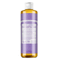 Dr. Bronner's Savon Castile Lavande: bouteille prête pour un usage polyvalent au quotidien.
