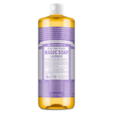 Savon Liquide Castile Lavande Dr. Bronner's en bouteille, polyvalent pour peau et tâches ménagères.