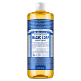 Dr. Bronner's savon liquide pur-castile menthe-poivrée, bouteille prête à l'emploi.