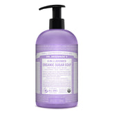 Dr. Bronner's Savon Sucre Lavande en flacon, lavage doux et nourrissant.