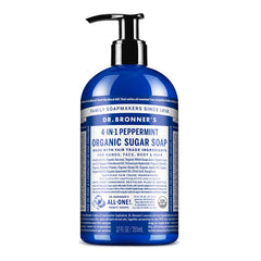 Dr. Bronner's Savon sucre menthe en bouteille 12 oz prêt pour mains et corps