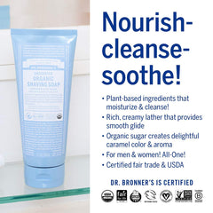 Poudre Shikakai pour rasage Dr. Bronner's, douceur et hydratation.