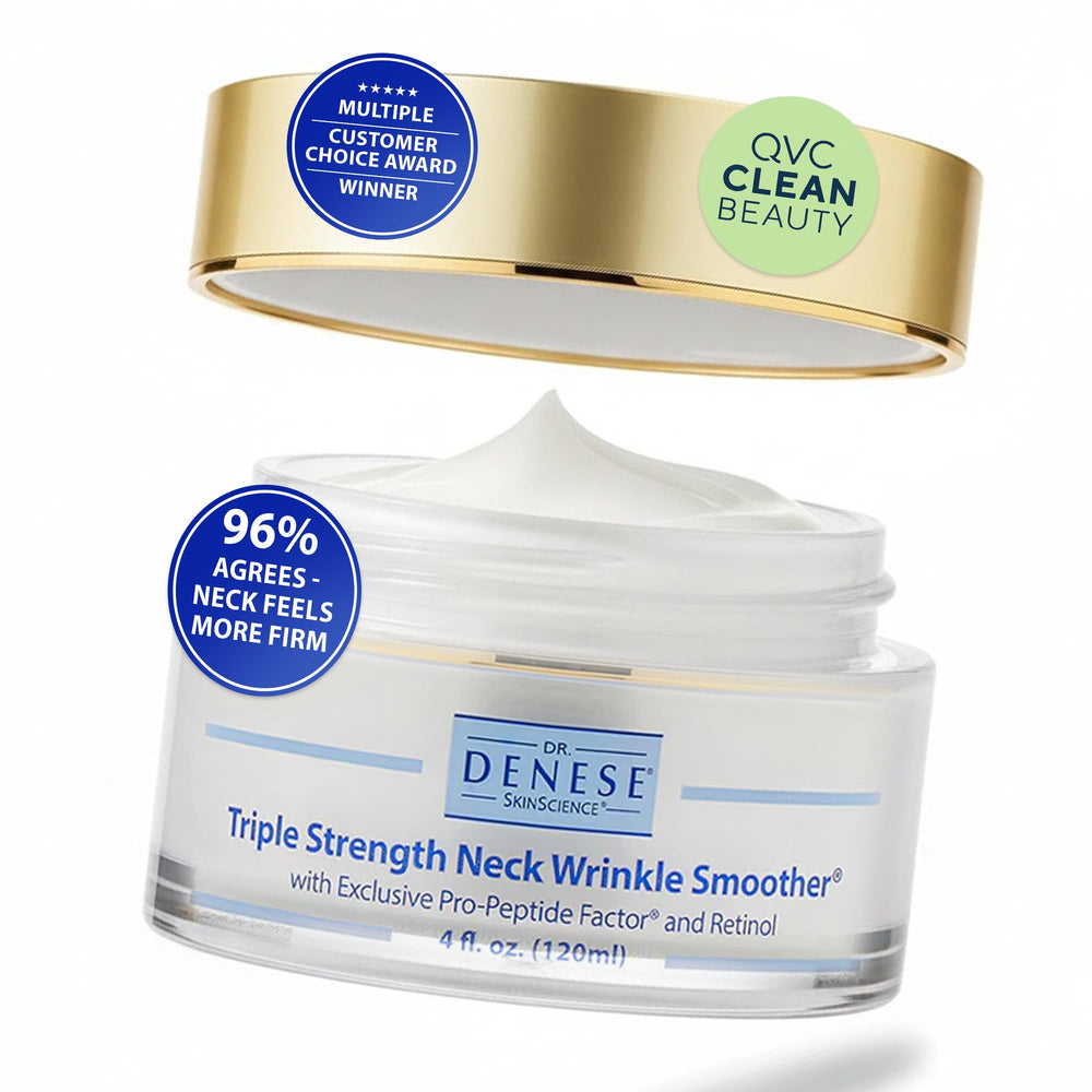Dr. Denese Crème Cou Triple Peptide dans le flacon, pour un raffermissement visible.