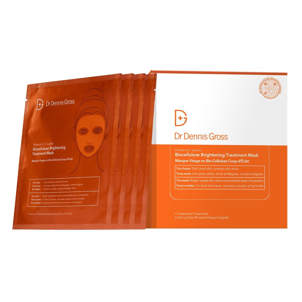 Masque biocellulose Dr Dennis Gross offre un éclat immédiat et hydratation.