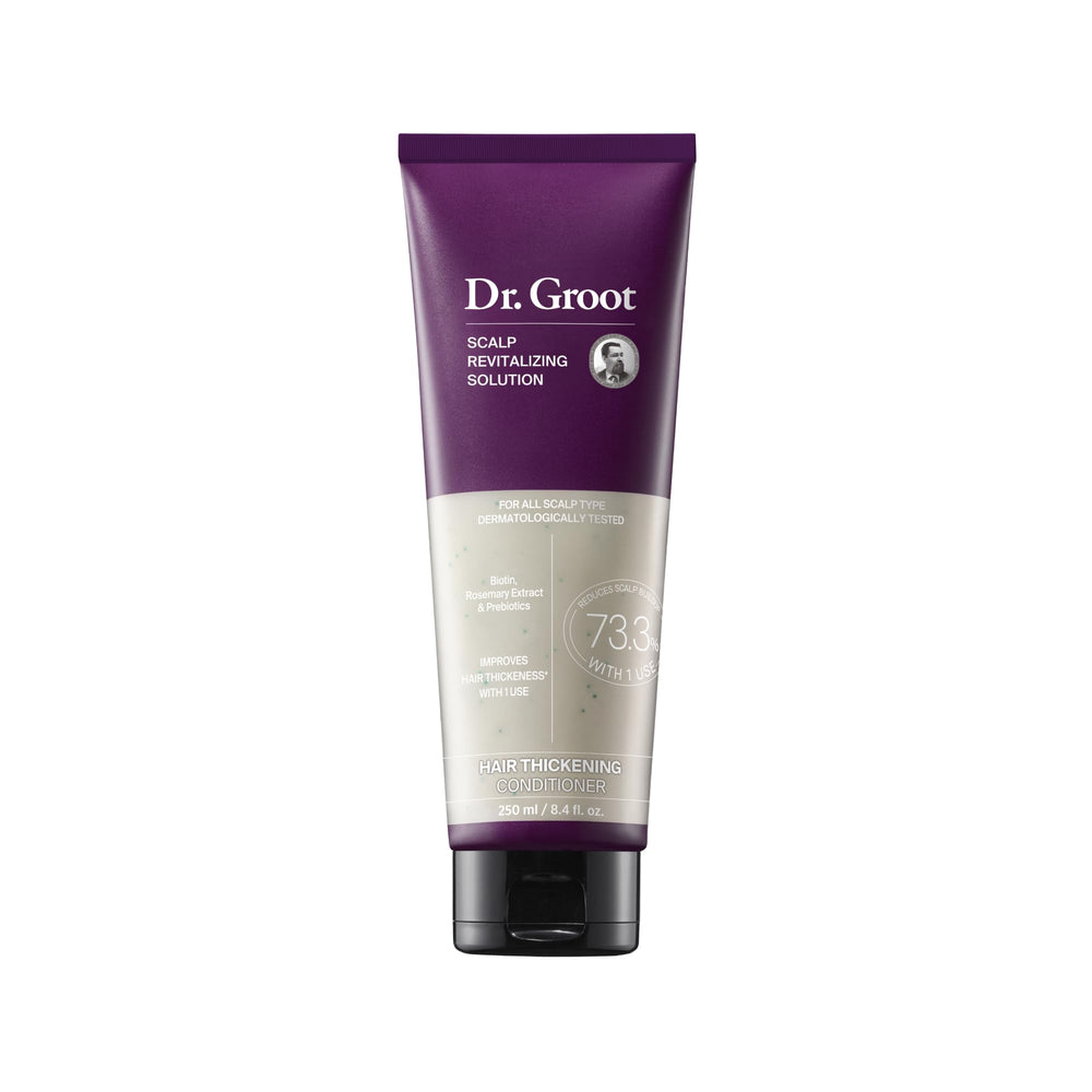 Dr. Groot Conditionneur sur bouteille pour cheveux plus épais et volumineux.