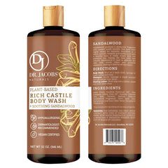 DR.JACOBS NATURALS santal – étiquette visible, parfum apaisant pendant la douche.