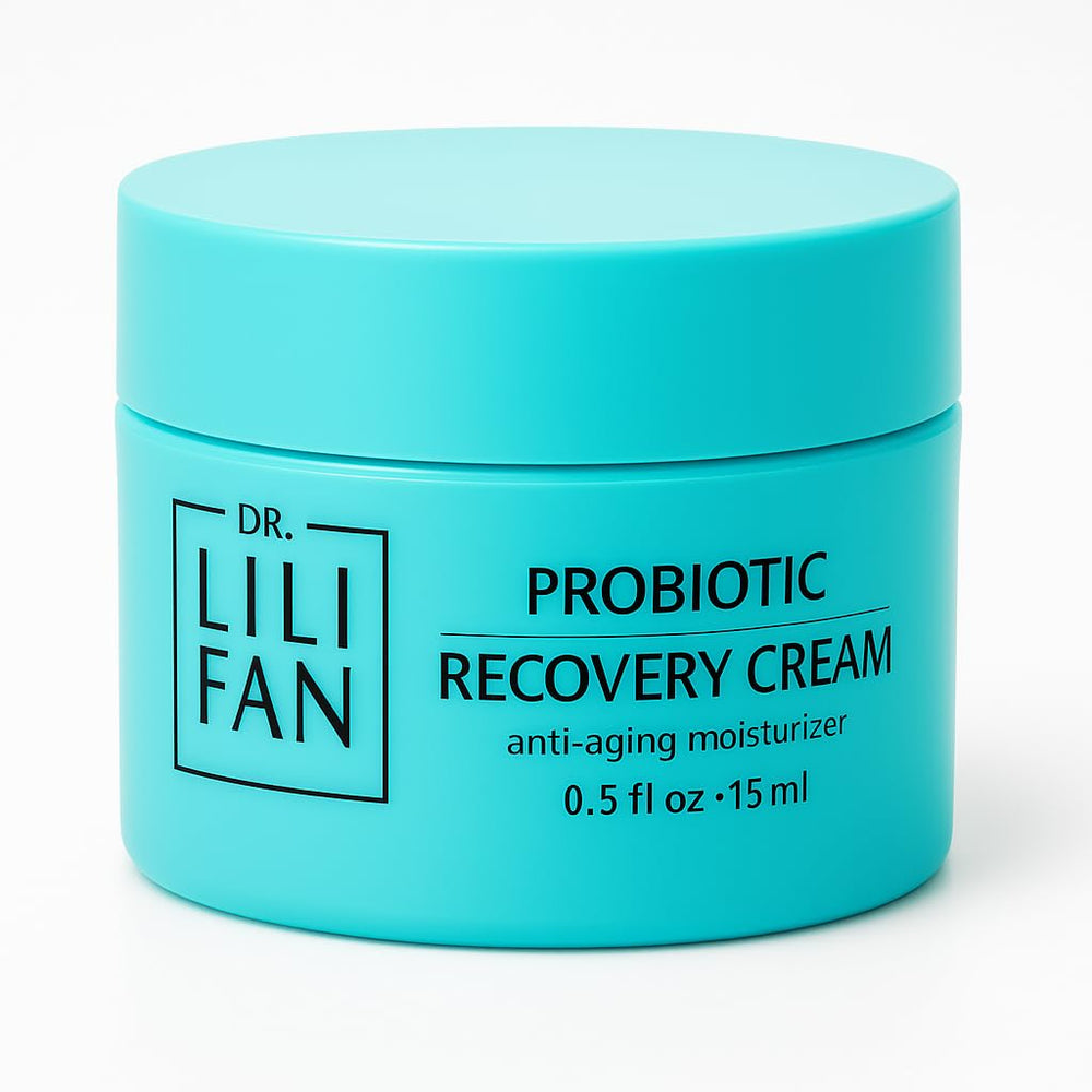 Flacon Dr Lili Fan Crème de récupération probiotique, hydratation durable.