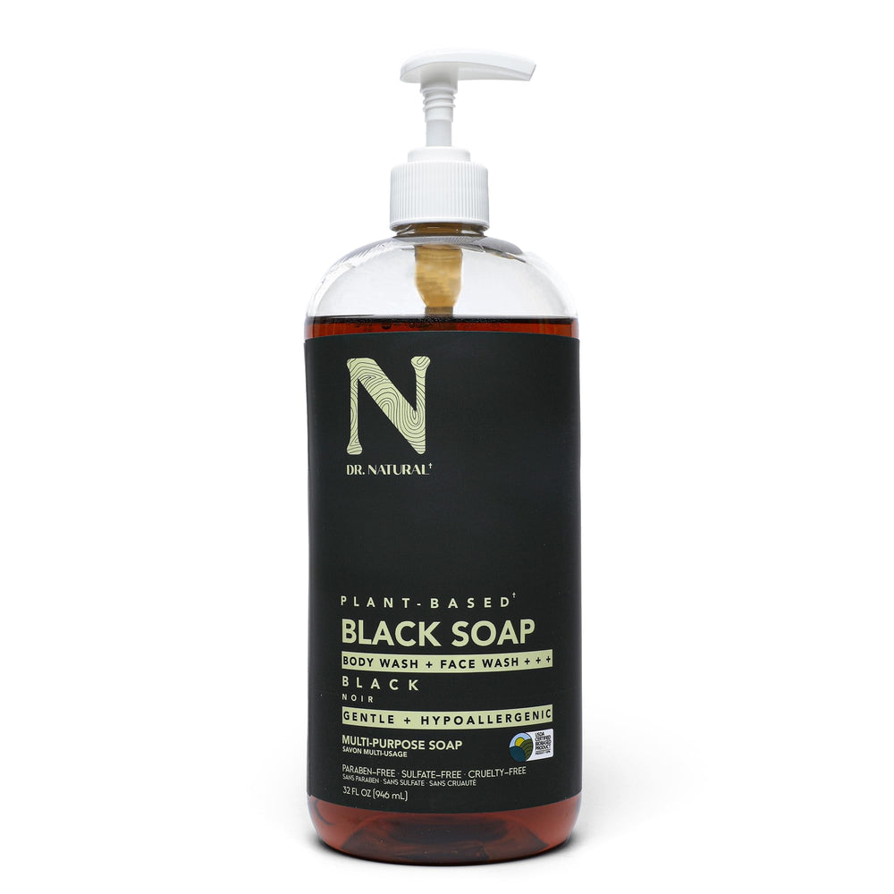 Dr. Natural savon noir multi-usages en bouteille, utilisation pratique et naturelle