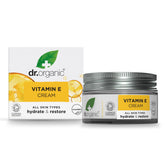 Dr. Organic Crème Vitamin E dans pot verre, hydratation nourrissante.