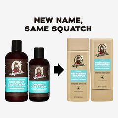 Dr. Squatch Après-Shampoing Coconut Castaway en flacon, démêlage facilité.