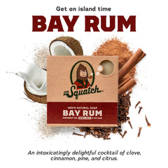 Texture crèmeuse du savon Bay Rum Dr Squatch prête à mousser.