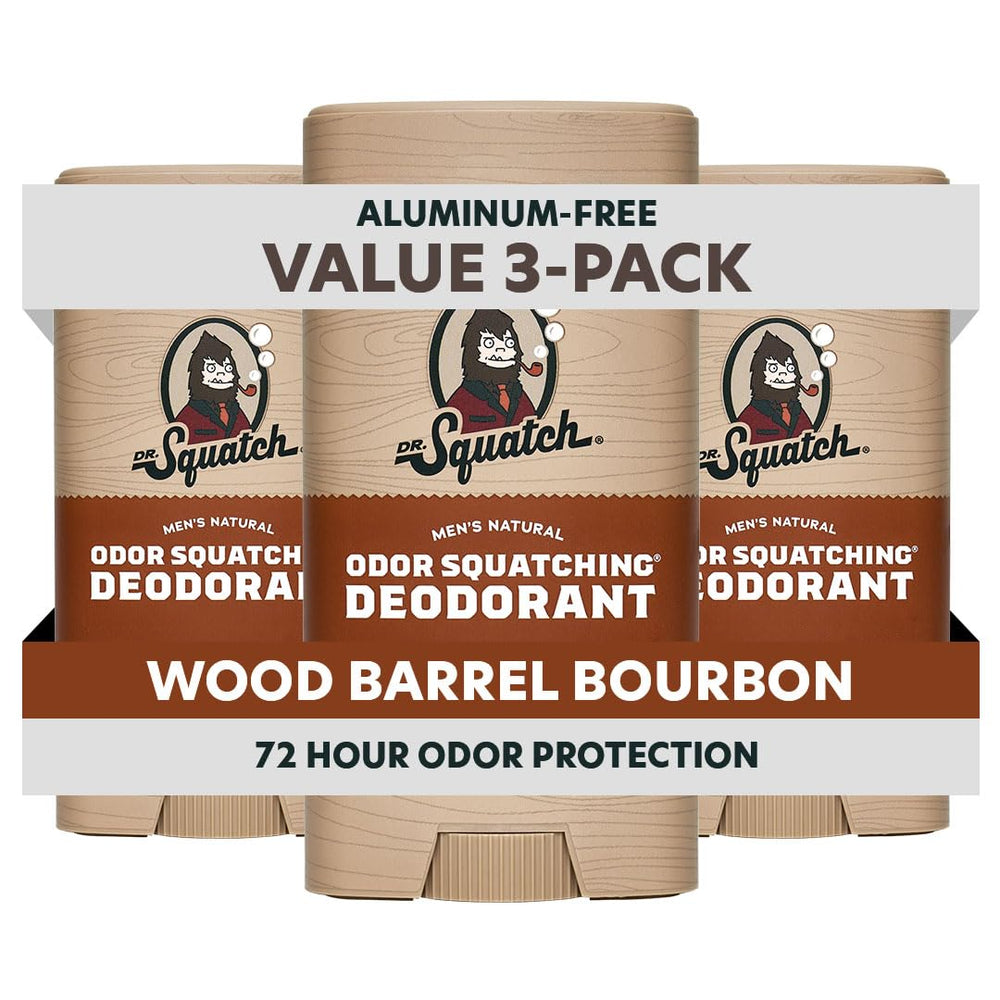 Dr. Squatch déodorant naturel pour homme en bois-baril bourbon, fraîcheur durable.