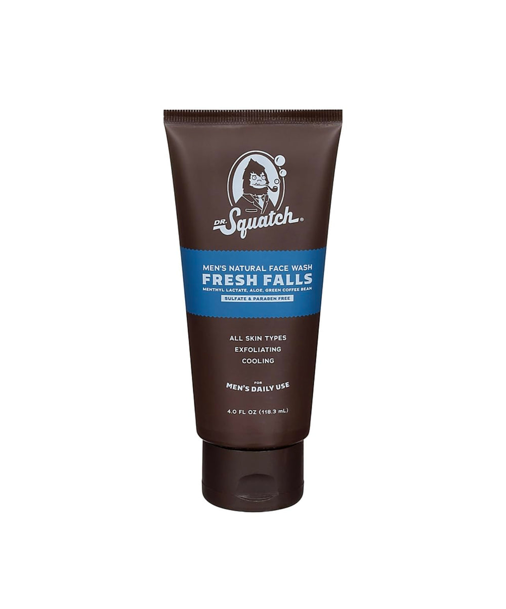 Flacon Dr. Squatch Fresh Falls – nettoyant visage purifiant et rafraîchissant.