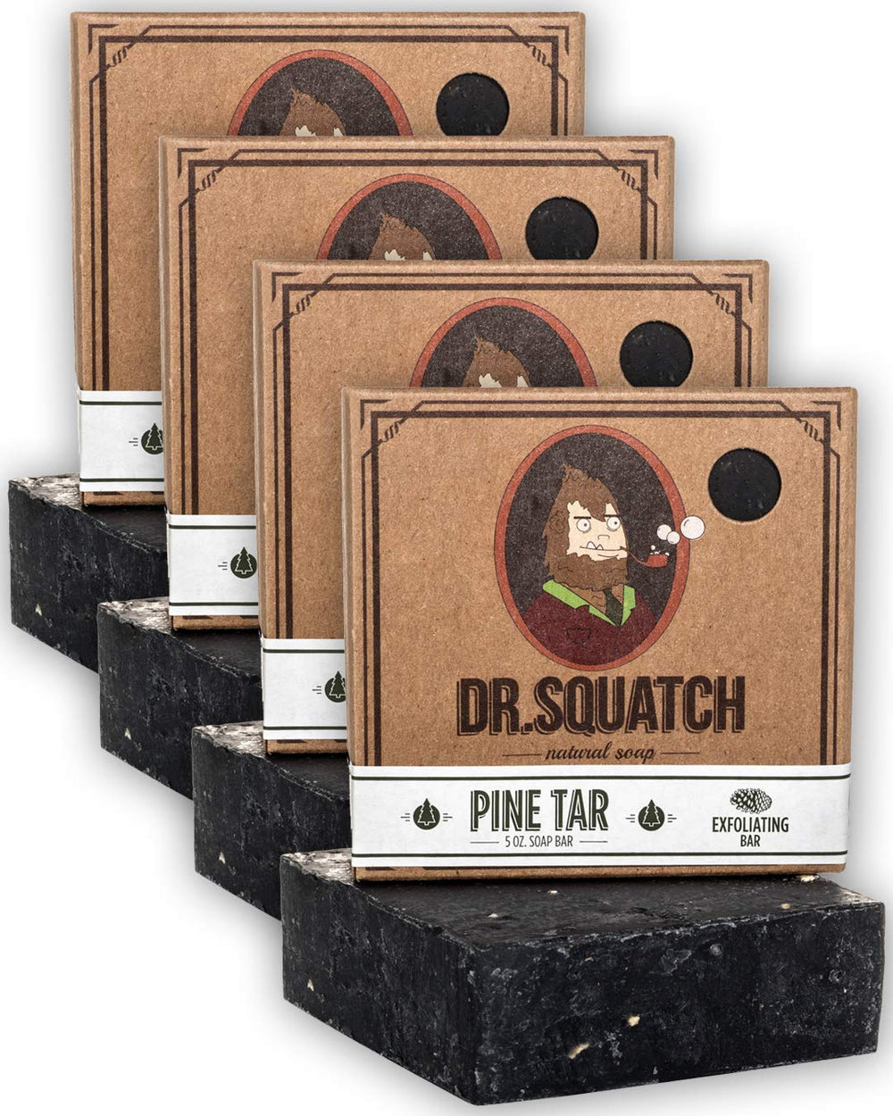 Dr. Squatch Pine Tar Savon Barre, emballage visible, senteur boisée naturelle.