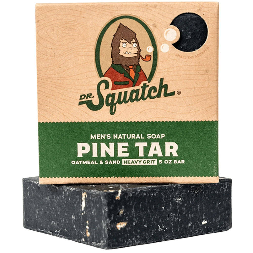 Savon Dr. Squatch Poix de Pin et Gros Grains, exfolie en profondeur.