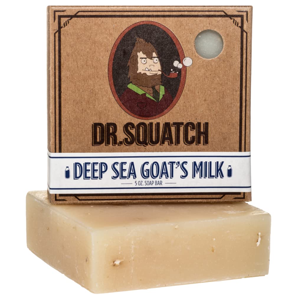 Savon Dr Squatch pour homme avec grain moyen et lait de chèvre, hydratation et douceur.