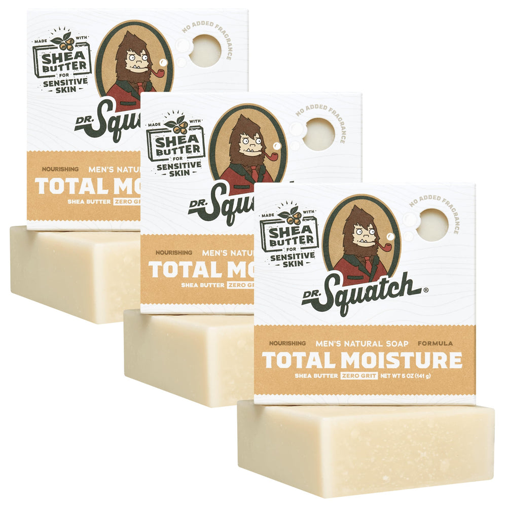 Dr Squatch savon-barre humidité totale sans parfum, hydratation durable.