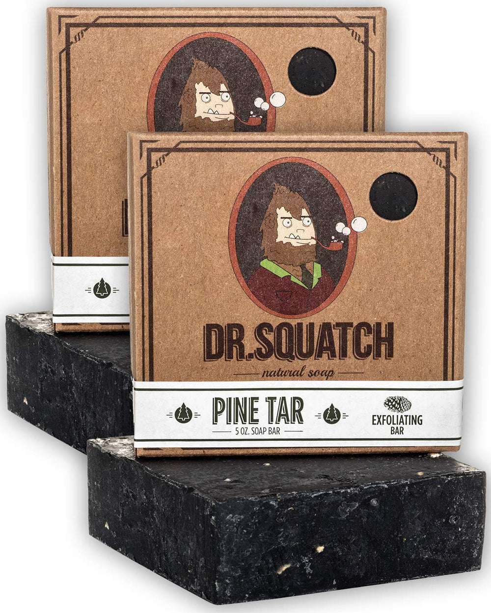 Dr. Squatch savon goudron de pin, 2 barres, nettoyage et exfoliation douce.