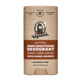 Dr. Squatch Wood Barrel Bourbon deodorant stick showing packaging and texture for all-day refreshing.