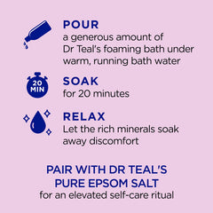 Dr Teal's: huiles essentielles relaxantes enveloppent la peau pendant le bain.