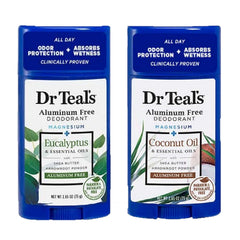 Dr Teal's Déodorant Eucalyptus, bouteille visible, absorption durable et fraîcheur longue durée.