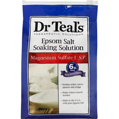 Sels d'Epsom Dr Teal's sans parfum dans deux sacs refermables pour bain relaxant et soin musculaire.