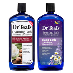 Dr Teal's Shea Butter and Almond Oil foaming bath bottle for moisturized skin after bath.