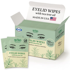 Lingettes Dr. Tom's Blends pour paupières et cils, nettoyage en douceur avec arbre à thé.