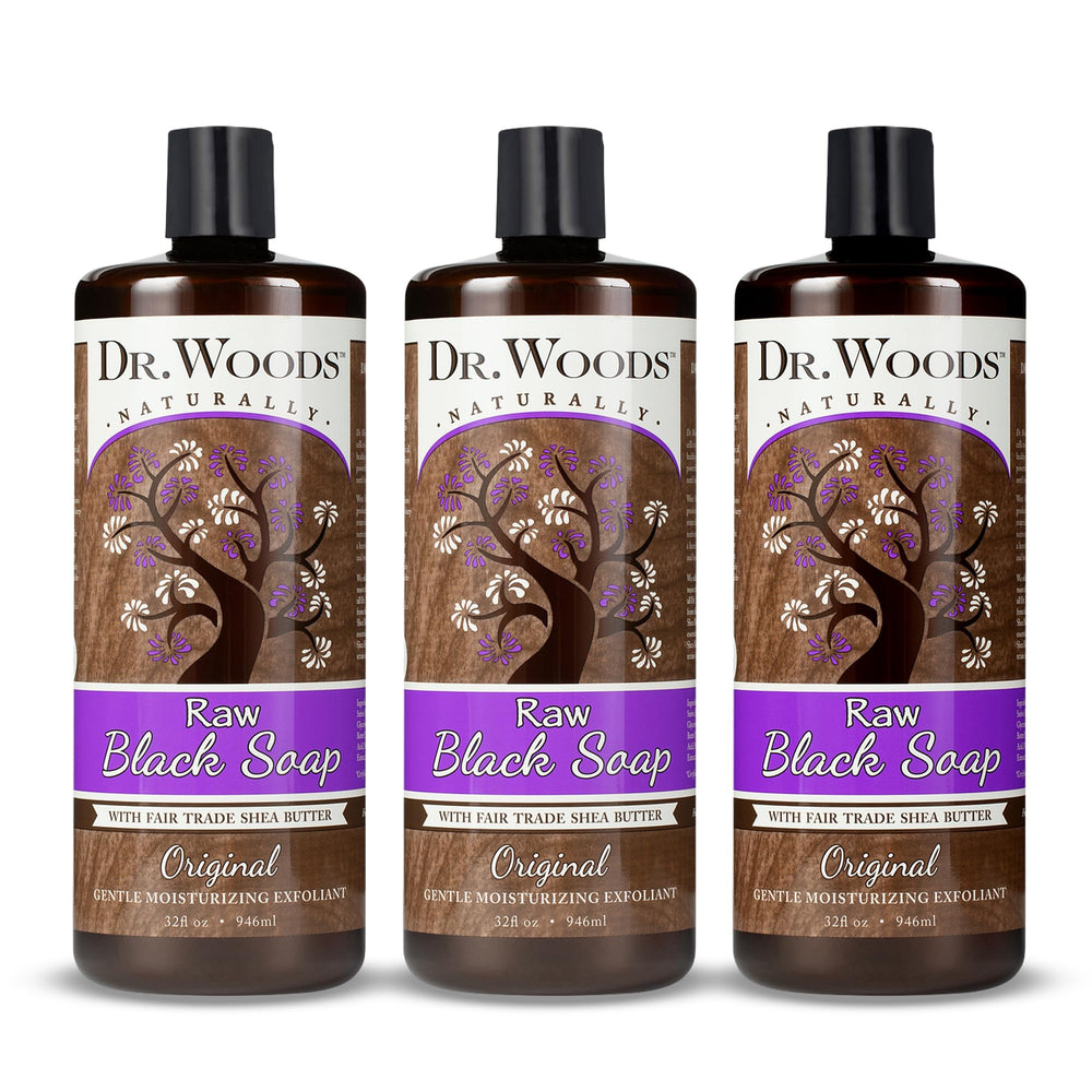 Dr. Woods Savon noir africain en bouteille, hydratant et revitalisant pour visage et corps.