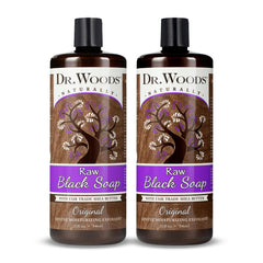 Dr. Woods Savon noir liquide africain – bouteille, nettoie et hydrate la peau.