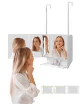 Miroir Dripex à 3 volets avec étagère pratique pour outils coiffure.