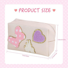Dripykiaa Preppy Patch pochette maquillage, fermeture double pour sécurité et durabilité.