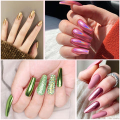 DRMODE poudre chrome holographique unicorne iridescente : reflet arc-en-ciel sur ongles
