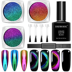 DRMODE poudre œil-de-chat chrome pour ongles, effet changeant selon l’angle.