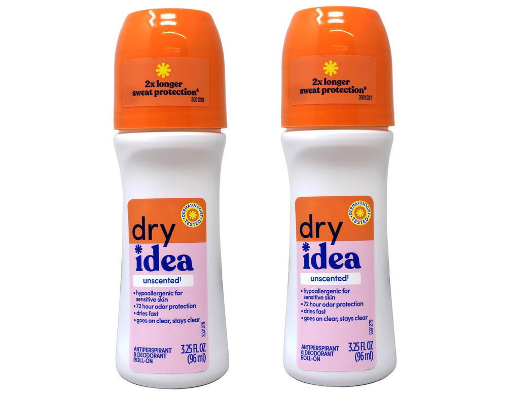 Dry Idea Roll-On Sans Parfum — bouteille compacte prête à l’emploi et discrète.
