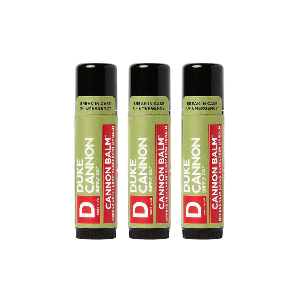 Baume tactique Duke Cannon pack triple SPF 15 pour l'extérieur.