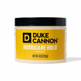 Duke Cannon Hurricane Hold Pomade tub shows extra-strong hold.