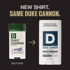 Duke Cannon Midnight Swim, application claire sans résidu sur la peau.