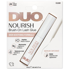 DUO Nourish Brush-On Clear Lash Glue, application précise et fini transparent.