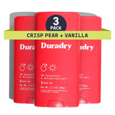 Duradry bâton clair-ciel, fraîcheur durable et parfum poire-vanille.