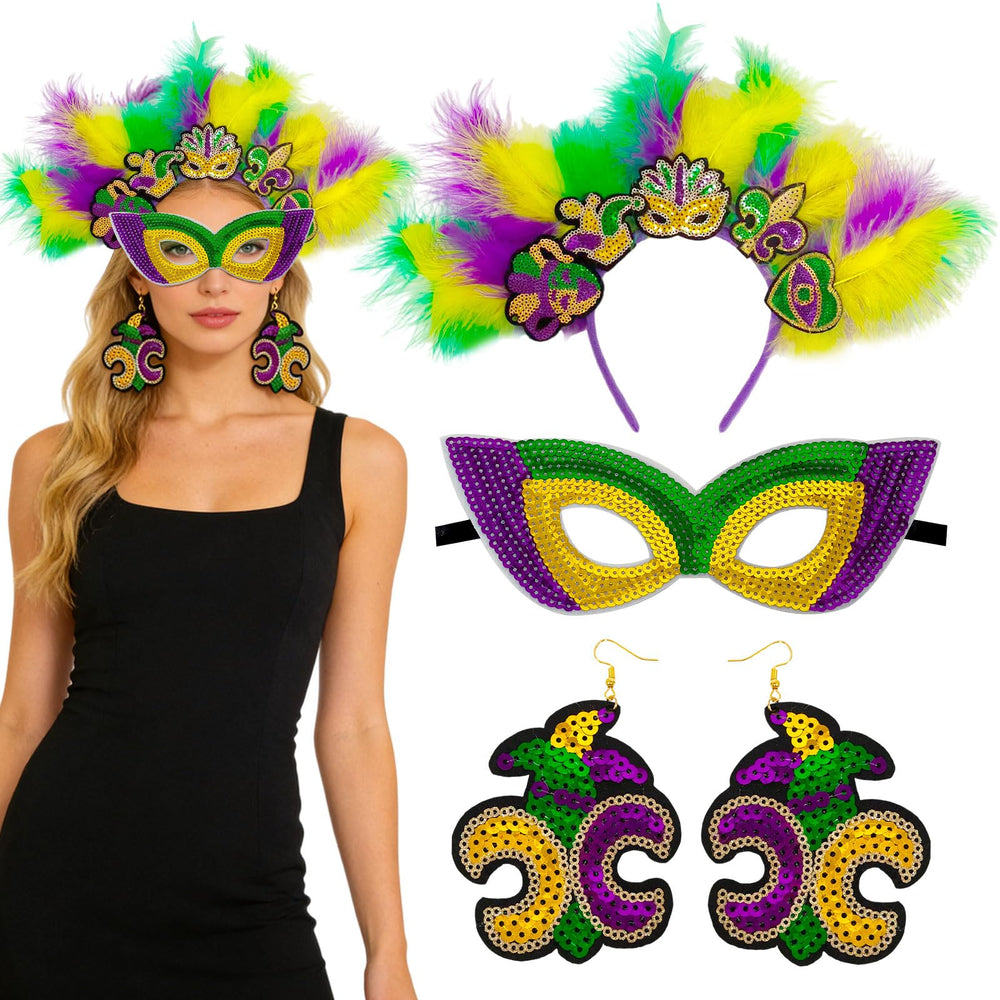 DWHXLSS bandeau Mardi Gras avec fleur-de-lis, parfait pour compléter une tenue festive.