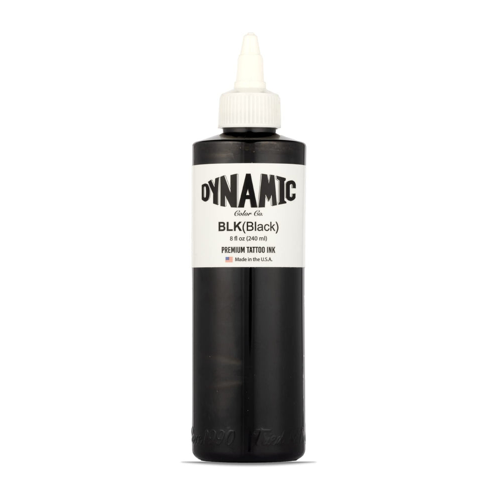 Dynamic Color Co Encre Noire, bouteille 8oz, contours nets et détails précis.